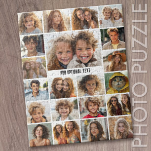 21 Photo Collage - Custom Text - Black and White Jigsaw Puzzle