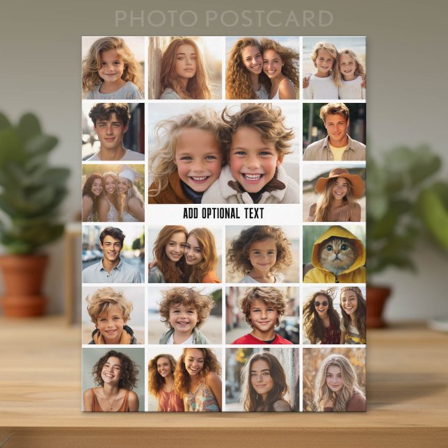 21 Photo Collage - Custom Text - Black and White Postcard (Custom Photo Postcard with Lots of Pictures)