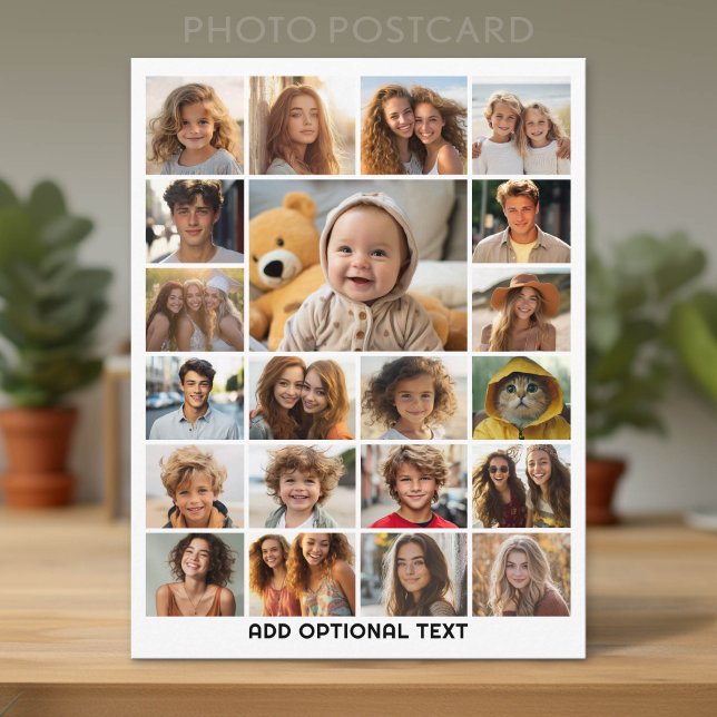 21 Photo Collage - Custom Text - Black and White Postcard (Custom Photo Postcard with Lots of Pictures)