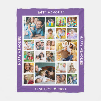 21 Photo Collage Family Name Memories Purple Fleece Blanket