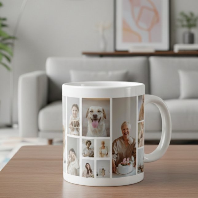 21 Photo Collage Family Personalised Large Coffee Mug (21 Photo Collage Family Personalized Giant Coffee Mug by Ricaso. add your own photographs, gift idea)