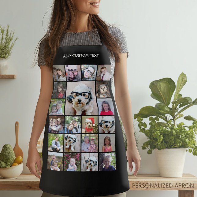 21 Photo Collage Grid with Name black Apron (Personalized Apron)