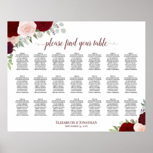 21 Table Burgundy Blush Boho Floral Seating Chart