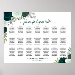 21 Table Emerald Boho Floral Wedding Seating Chart