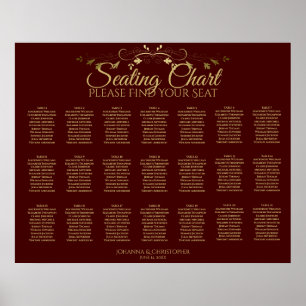 21 Table Gold & Burgundy Wedding Seating Chart