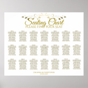 21 Table Gold Flourish Wedding Seating Chart
