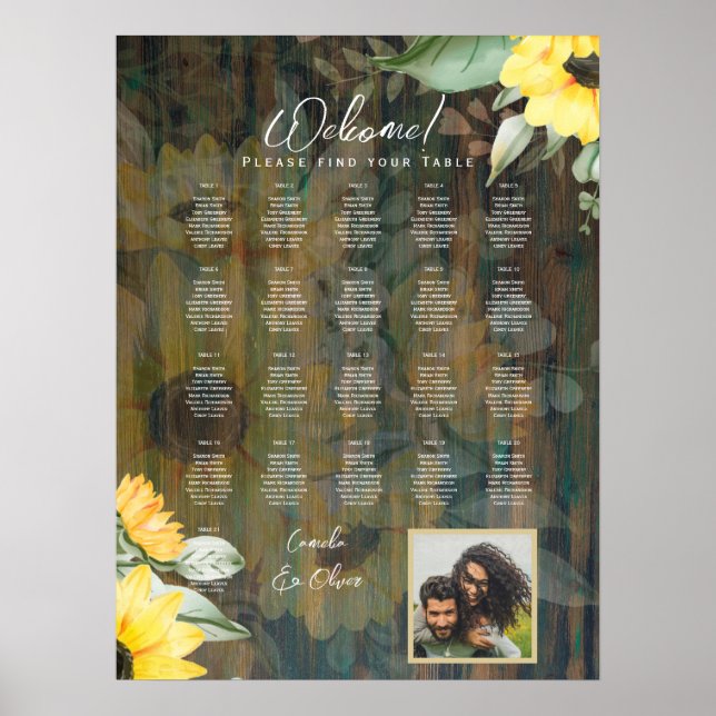21 Table Rustic Wood SUNFLOWERS PHOTO SEATING Poster (Front)