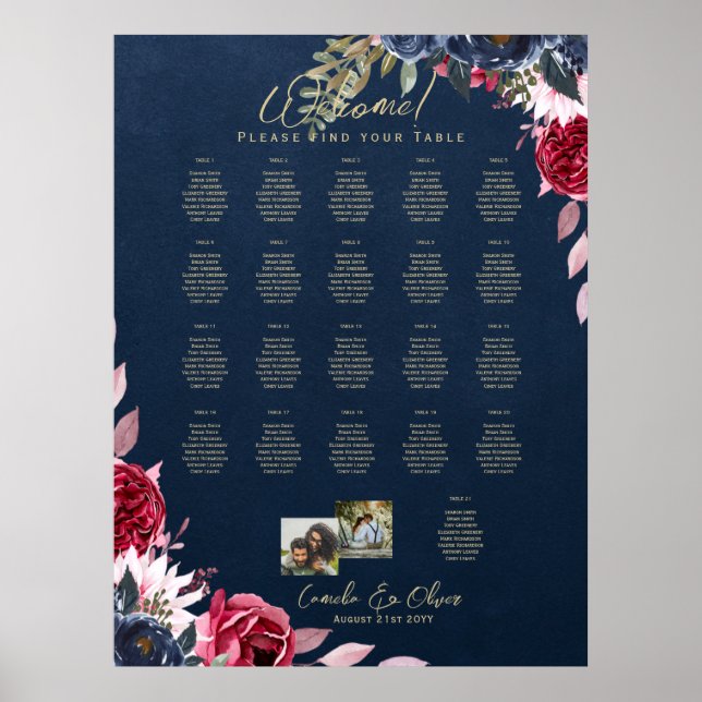 21 Table Seating Chart Photo Welcome Names Wedding (Front)