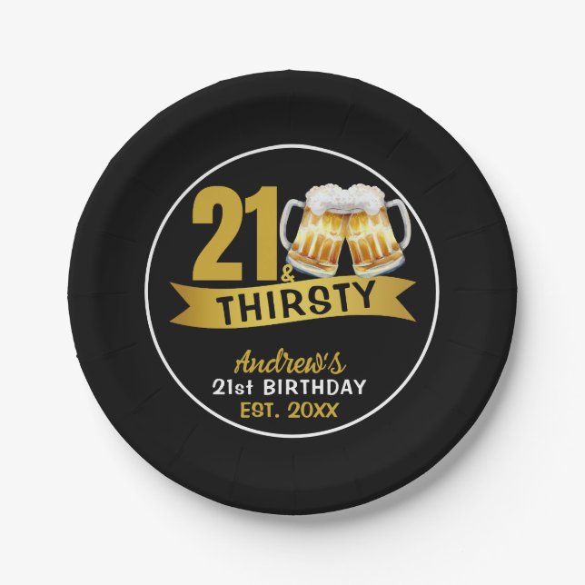 21 & THIRSTY-21ST BIRTHDAY  PAPER PLATE (Front)
