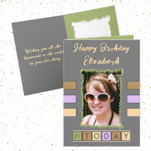 21 today add photo and name grey brown birthday card