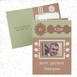 21 today add photo name brown green birthday card