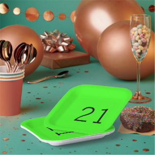 21 Twenty One Neon Green Custom Age Color 2023 Paper Plate