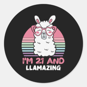 21 Year Old Bday Llamazing 21st Birthday Llama Classic Round Sticker