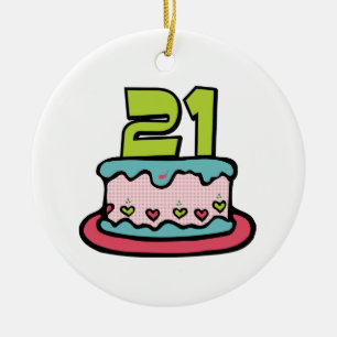 21 Year Old Birthday Cake Ceramic Tree Decoration