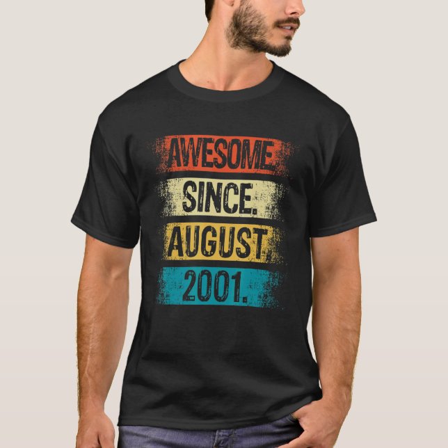 21 Year Old  Boys Girls Retro Awesome Since August T-Shirt (Front)