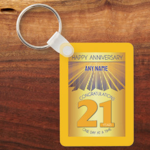 21 Year Sober Anniversary Golden Ray 12 Step Key Ring