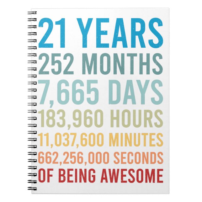 21 Years 252 Months 7665 Days Being Awesome Birth Notebook (Front)