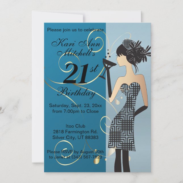 21st Adult Birthday Bash - DIY Background Colour Invitation (Front)