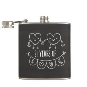 21st Anniversary Gift Chalk Hearts Hip Flask