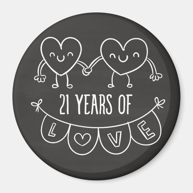 21st Anniversary Gift Chalk Hearts Magnet (Front)