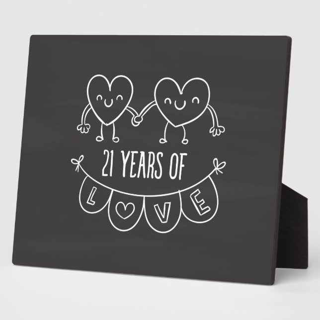 21st Anniversary Gift Chalk Hearts Plaque (Side)