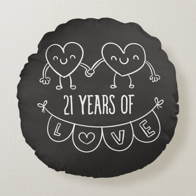 21st Anniversary Gift Chalk Hearts Round Cushion (Front)
