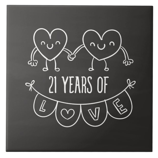 21st Anniversary Gift Chalk Hearts Tile (Front)