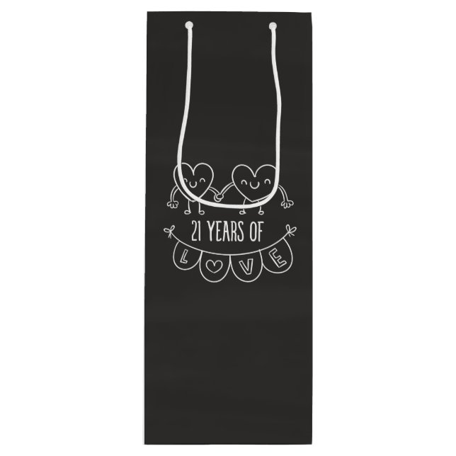 21st Anniversary Gift Chalk Hearts Wine Gift Bag (Front)