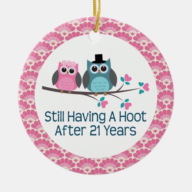 21st Anniversary Owl Wedding Anniversaries Gift Ceramic Tree Decoration (Front)