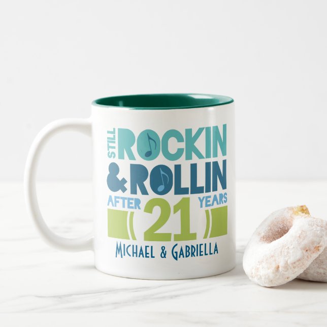21st Anniversary Personalised Mug Gift (With Donut)