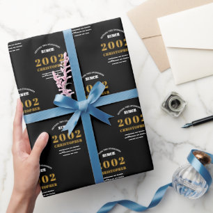 21st Birthday 2002 Black Gold Add Name Wrapping Paper
