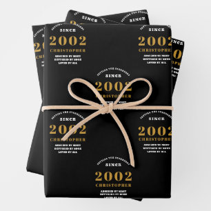 21st Birthday 2002 Black Gold Add Name Wrapping Paper Sheet