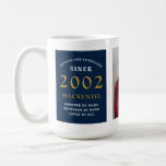 21st Birthday 2002 Blue Gold Add Name Photo Large Coffee Mug<br><div class="desc">A large blue and gold photo mug for those special people. Easily customise the text and photo using the template provided. Part of the setting standards range.</div>