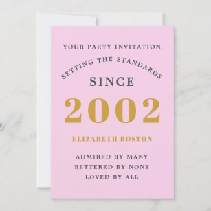 21st Birthday 2002 Pink Grey Add Name Year Invitation