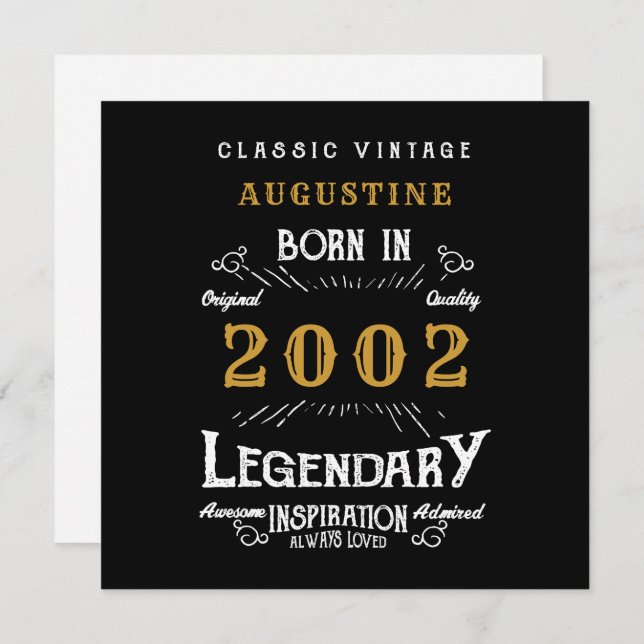 21st Birthday 2002 Retro Black Gold Greeting Card (Front/Back)