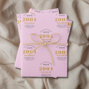 21st Birthday 2004 Add Name Pink Grey Wrapping Paper Sheet