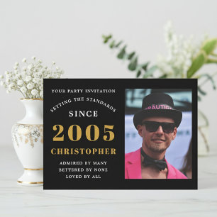 21st Birthday 2005 Black Gold Personalized Photo Invitation