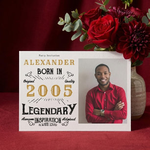 21st Birthday 2005 Legend White & Gold Photo Invitation
