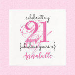 21st birthday 21 fabulous years pink Paper Napkins<br><div class="desc">Personalised celebrating 21 fabulous years in cool pink and black script typography.</div>