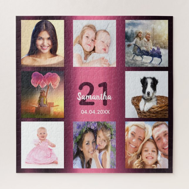 21st birthday 21 photo collage girl woman purple jigsaw puzzle (Vertical)