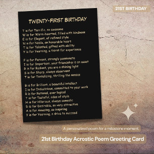  21st Birthday Acrostic Poem Folded Greeting Card