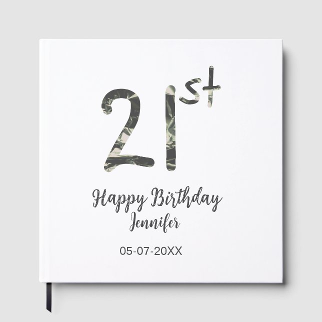 21st birthday add name date year black template go guest book (Front)