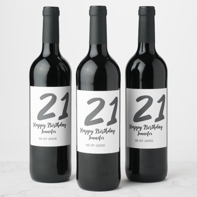 21st birthday add name date year black template go wine label (Bottles)