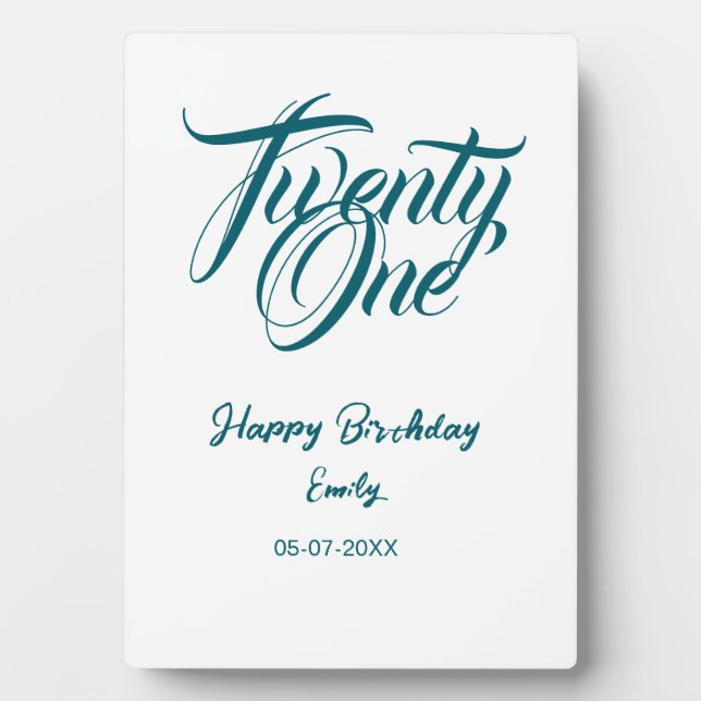 21st birthday add name date year blue template thi plaque (Front)