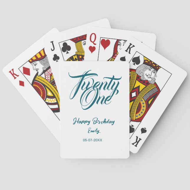 21st birthday add name date year blue template thi playing cards (Back)