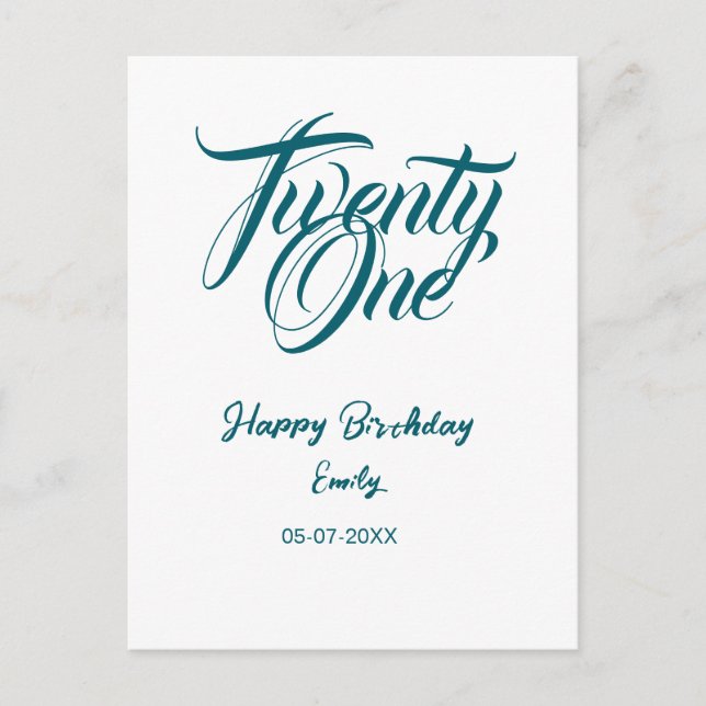 21st birthday add name date year blue template thi postcard (Front)