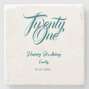 21st birthday add name date year blue template thi stone coaster