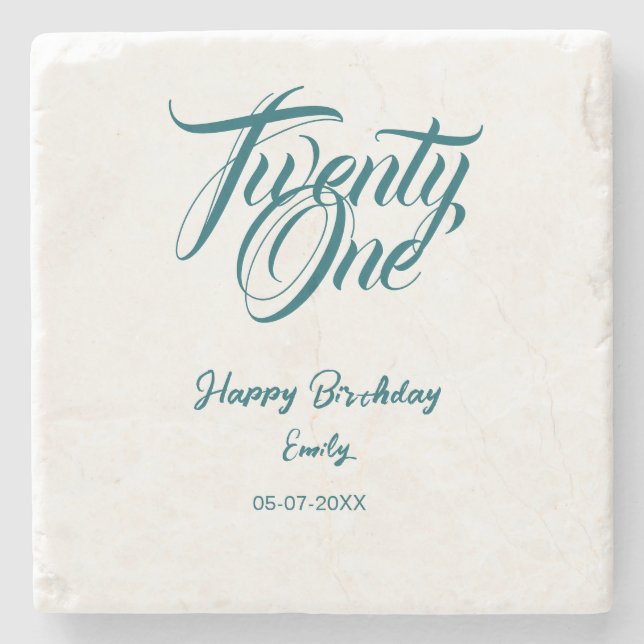 21st birthday add name date year blue template thi stone coaster (Front)