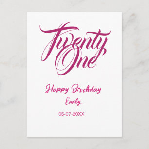 21st birthday add name date year pink template thi postcard