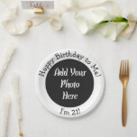 21st Birthday Add Photo Personalised Paper Plate<br><div class="desc">Custom 21st Birthday Photo Party Supplies.</div>
